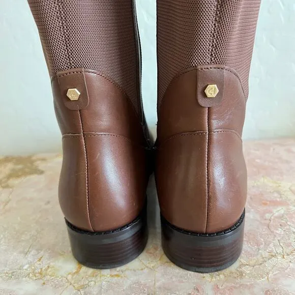 Cole Haan Noelle Brown Leather Knee High Stretch Riding Boots Womens 7.5