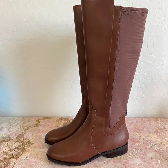 Cole Haan Noelle Brown Leather Knee High Stretch Riding Boots Womens 7.5