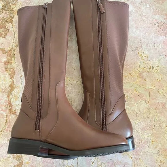 Cole Haan Noelle Brown Leather Knee High Stretch Riding Boots Womens 7.5