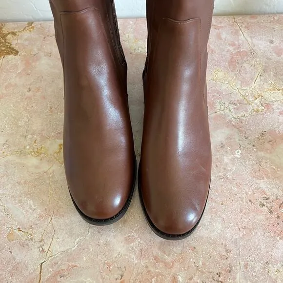Cole Haan Noelle Brown Leather Knee High Stretch Riding Boots Womens 7.5