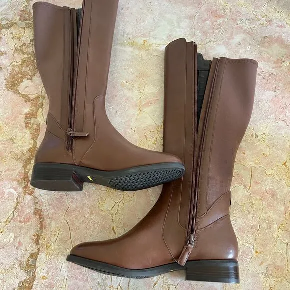 Cole Haan Noelle Brown Leather Knee High Stretch Riding Boots Womens 7.5