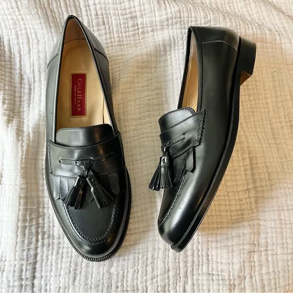 Cole Haan | NWOT Black City Pinch Tassel Slip-On Loafers Made in Italy