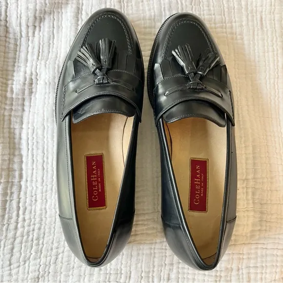 Cole Haan | NWOT Black City Pinch Tassel Slip-On Loafers Made in Italy