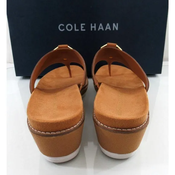 Cole Haan Original Grand Flatform Thong Wedge Sandals Leather Pecan Brown Size 9