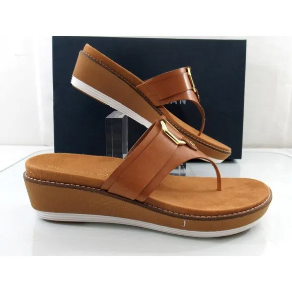 Cole Haan Original Grand Flatform Thong Wedge Sandals Leather Pecan Brown Size 9
