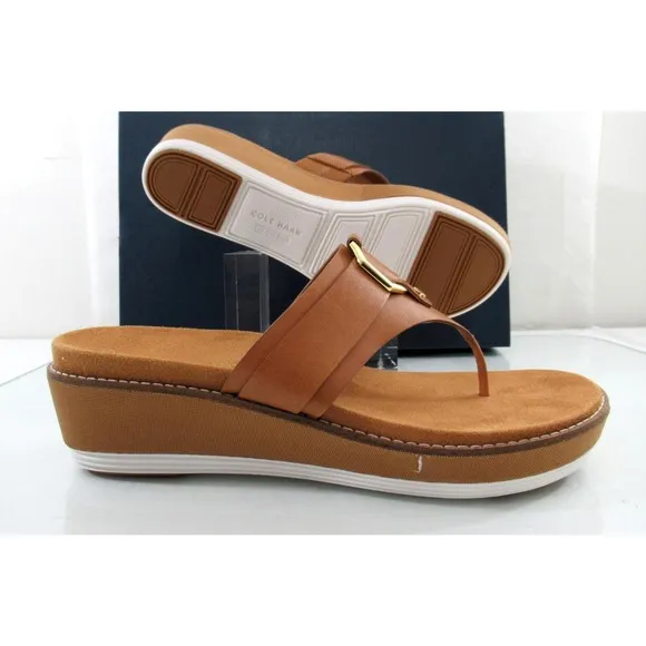 Cole Haan Original Grand Flatform Thong Wedge Sandals Leather Pecan Brown Size 9