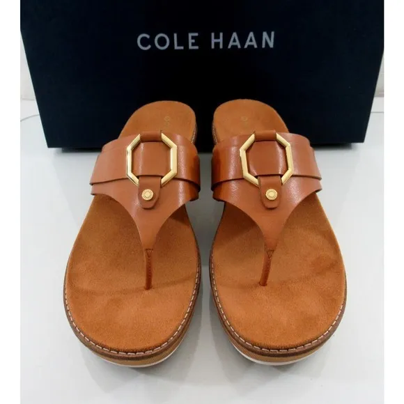 Cole Haan Original Grand Flatform Thong Wedge Sandals Leather Pecan Brown Size 9