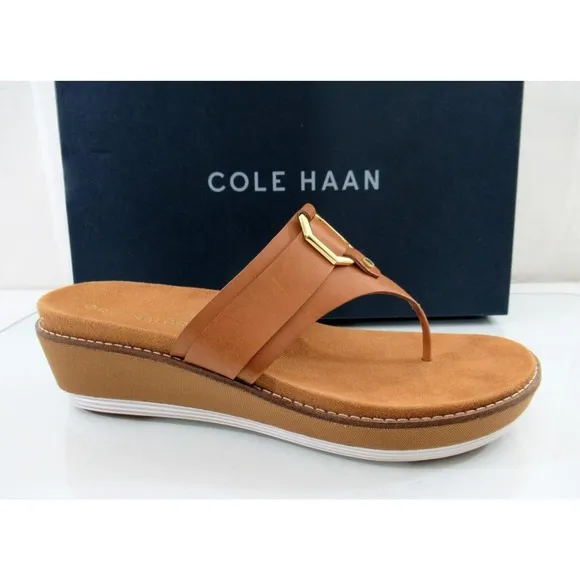 Cole Haan Original Grand Flatform Thong Wedge Sandals Leather Pecan Brown Size 9