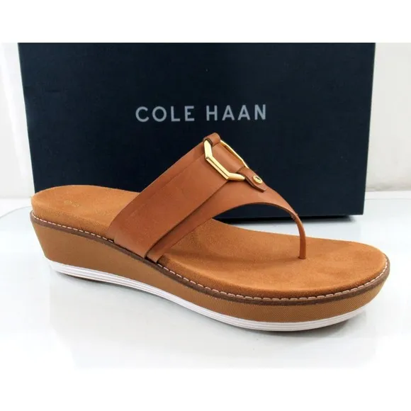 Cole Haan Original Grand Flatform Thong Wedge Sandals Leather Pecan Brown Size 9