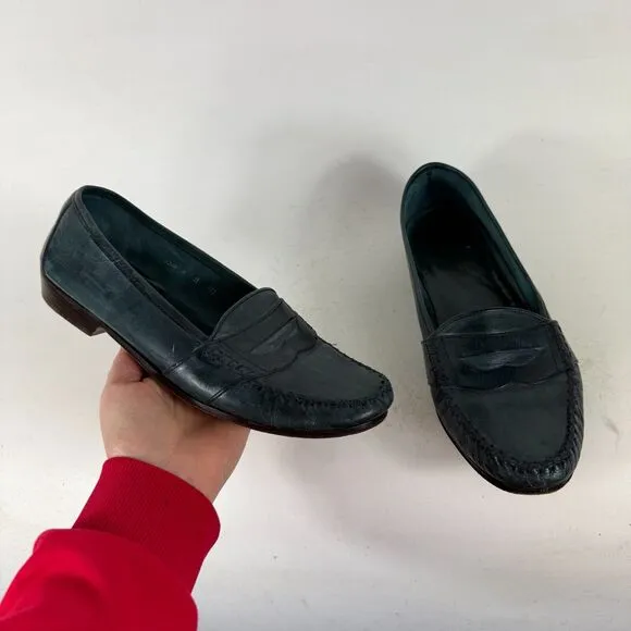 Cole Haan Pinch Penny Loafers Womens 8 Green Leather Low Top Slip On Block Heel