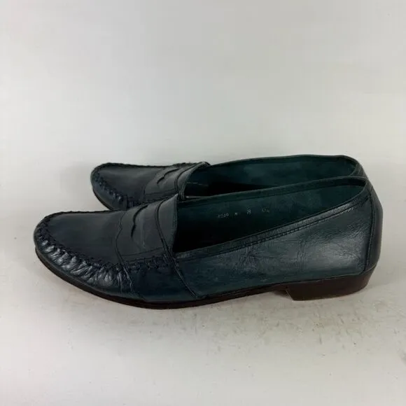 Cole Haan Pinch Penny Loafers Womens 8 Green Leather Low Top Slip On Block Heel