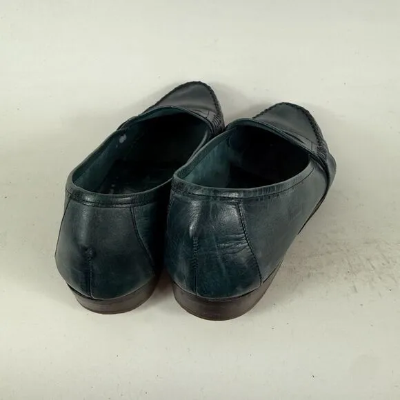 Cole Haan Pinch Penny Loafers Womens 8 Green Leather Low Top Slip On Block Heel