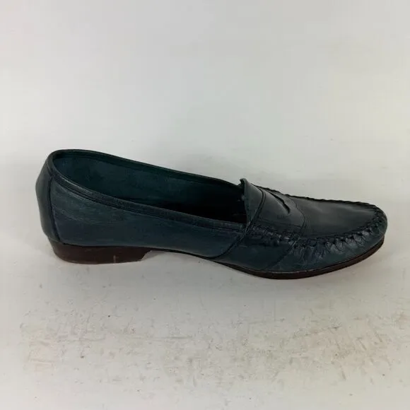 Cole Haan Pinch Penny Loafers Womens 8 Green Leather Low Top Slip On Block Heel