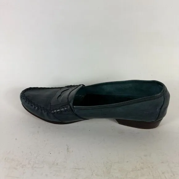 Cole Haan Pinch Penny Loafers Womens 8 Green Leather Low Top Slip On Block Heel