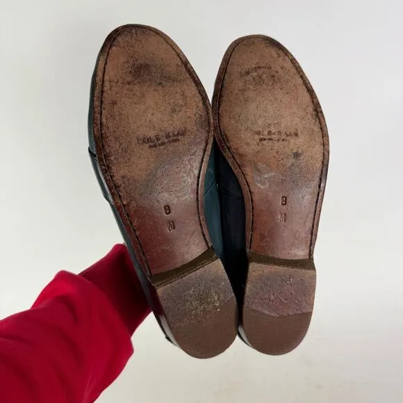 Cole Haan Pinch Penny Loafers Womens 8 Green Leather Low Top Slip On Block Heel