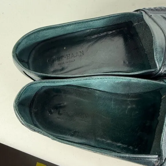 Cole Haan Pinch Penny Loafers Womens 8 Green Leather Low Top Slip On Block Heel