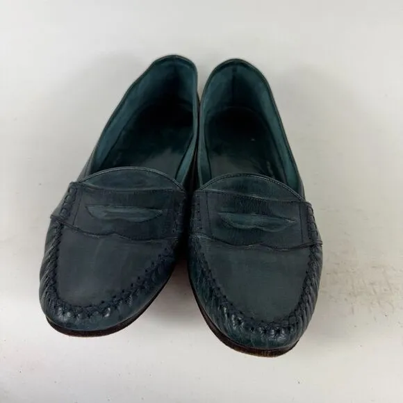 Cole Haan Pinch Penny Loafers Womens 8 Green Leather Low Top Slip On Block Heel