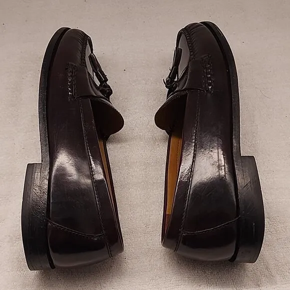COLE HAAN PINCH TASSEL LEATHER LOAFERS BURGUNDY MENS 10.5 ELEGANT GUC MADE INDIA