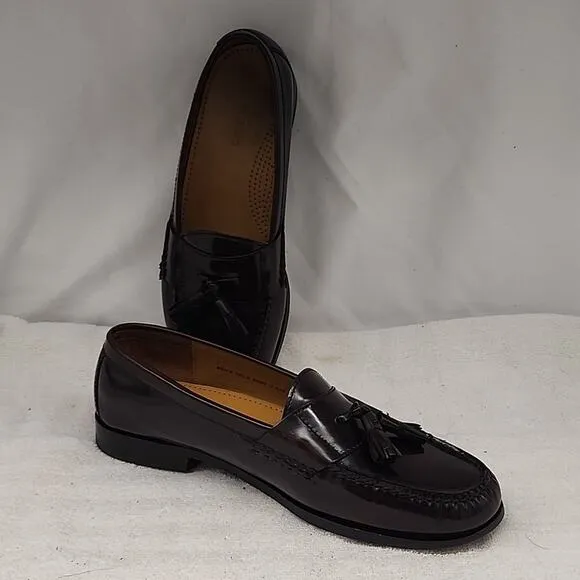 COLE HAAN PINCH TASSEL LEATHER LOAFERS BURGUNDY MENS 10.5 ELEGANT GUC MADE INDIA