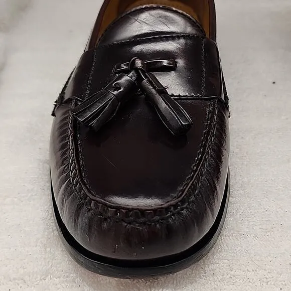 COLE HAAN PINCH TASSEL LEATHER LOAFERS BURGUNDY MENS 10.5 ELEGANT GUC MADE INDIA