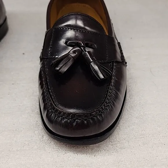 COLE HAAN PINCH TASSEL LEATHER LOAFERS BURGUNDY MENS 10.5 ELEGANT GUC MADE INDIA