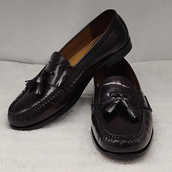 COLE HAAN PINCH TASSEL LEATHER LOAFERS BURGUNDY MENS 10.5 ELEGANT GUC MADE INDIA