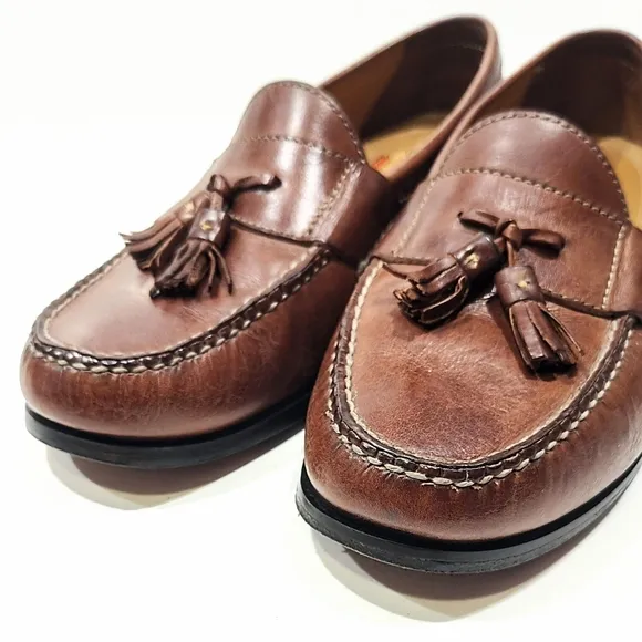 COLE HAAN Pinch Tassel Loafers Mens 9W Slip On Shoes Tan Brown Leather C06982
