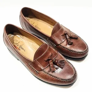 COLE HAAN Pinch Tassel Loafers Mens 9W Slip On Shoes Tan Brown Leather C06982