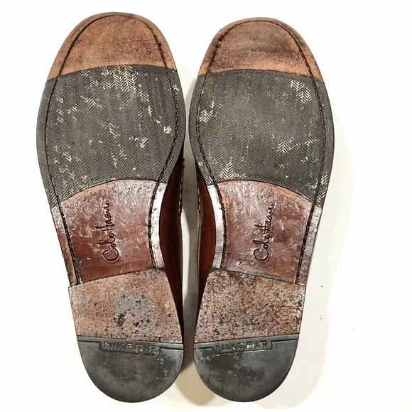 COLE HAAN Pinch Tassel Loafers Mens 9W Slip On Shoes Tan Brown Leather C06982