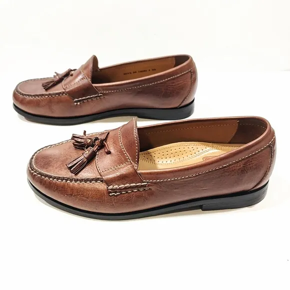 COLE HAAN Pinch Tassel Loafers Mens 9W Slip On Shoes Tan Brown Leather C06982