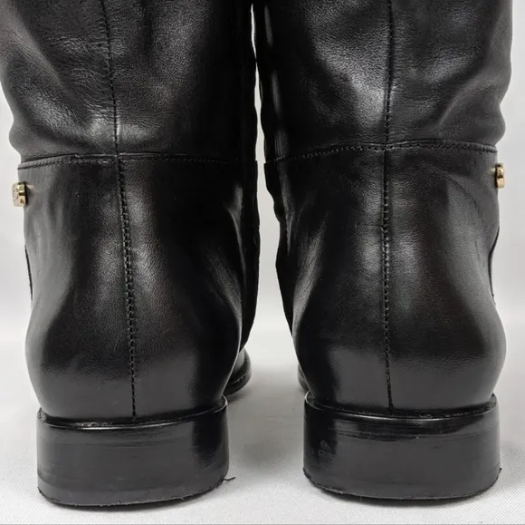 Cole Haan Primrose Riding Boots Two Tone Leather Black Brown Side Zip Preppy 6.5
