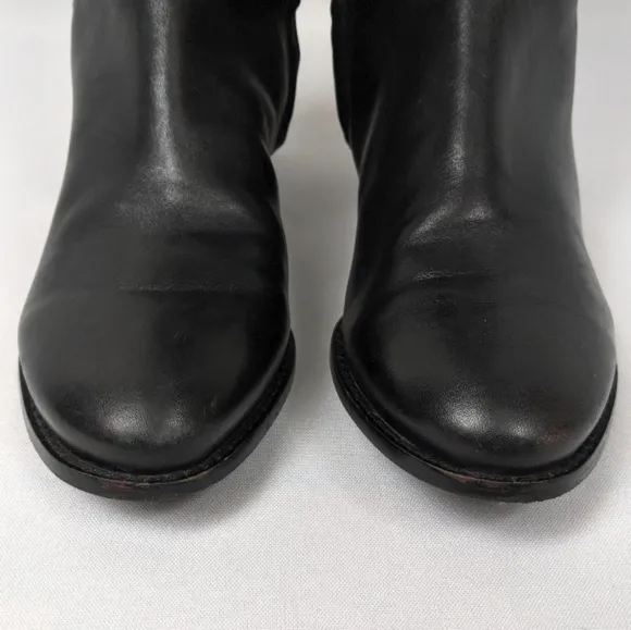Cole Haan Primrose Riding Boots Two Tone Leather Black Brown Side Zip Preppy 6.5