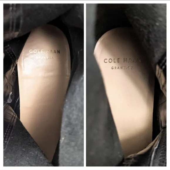 Cole Haan Primrose Riding Boots Two Tone Leather Black Brown Side Zip Preppy 6.5