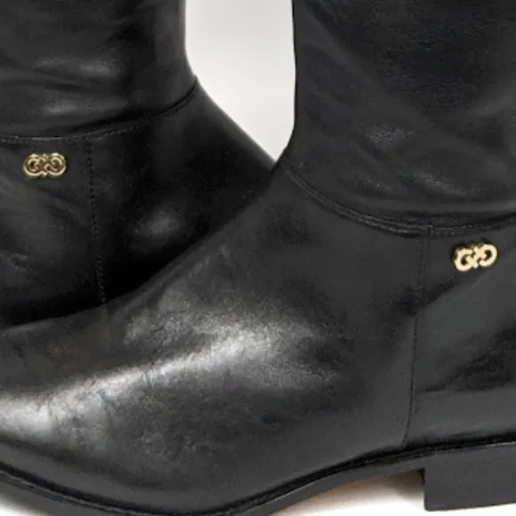 Cole Haan Primrose Riding Boots Two Tone Leather Black Brown Side Zip Preppy 6.5