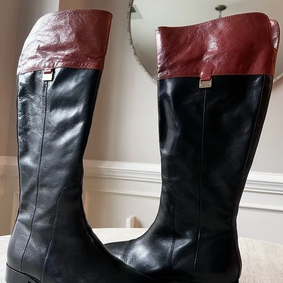 Cole Haan Two-Tone Knee High Leather Riding Boots Women’s Size 7.5 Black / Brown