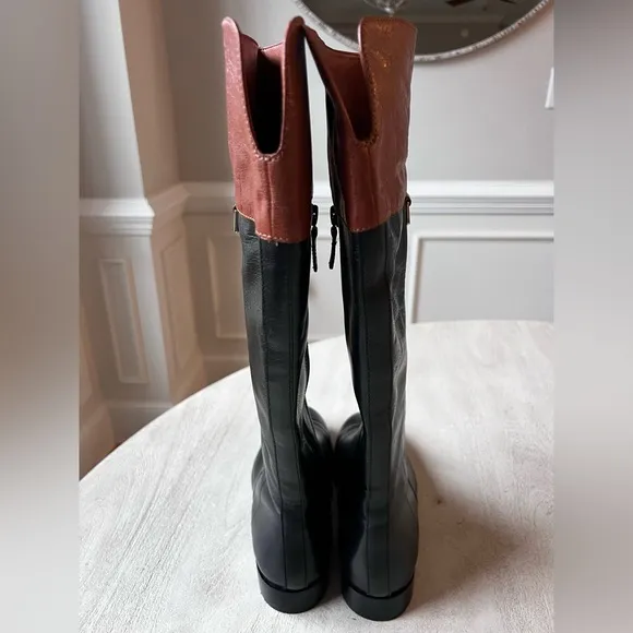 Cole Haan Two-Tone Knee High Leather Riding Boots Women’s Size 7.5 Black / Brown