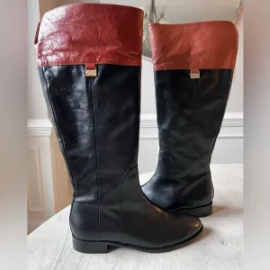 Cole Haan Two-Tone Knee High Leather Riding Boots Women’s Size 7.5 Black / Brown