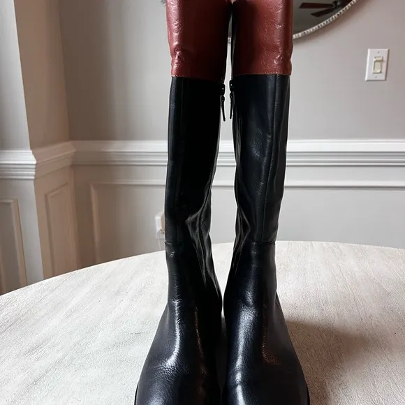 Cole Haan Two-Tone Knee High Leather Riding Boots Women’s Size 7.5 Black / Brown