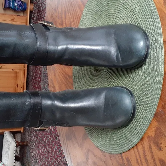 Cole Haan Waterproof Black Leather Knee-High Lined Heeled Boots  Size 7