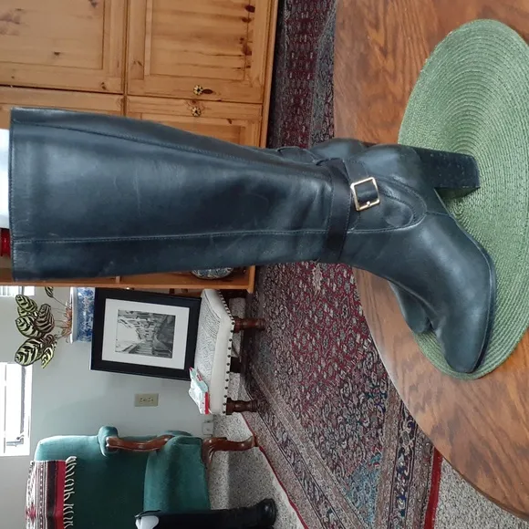 Cole Haan Waterproof Black Leather Knee-High Lined Heeled Boots  Size 7