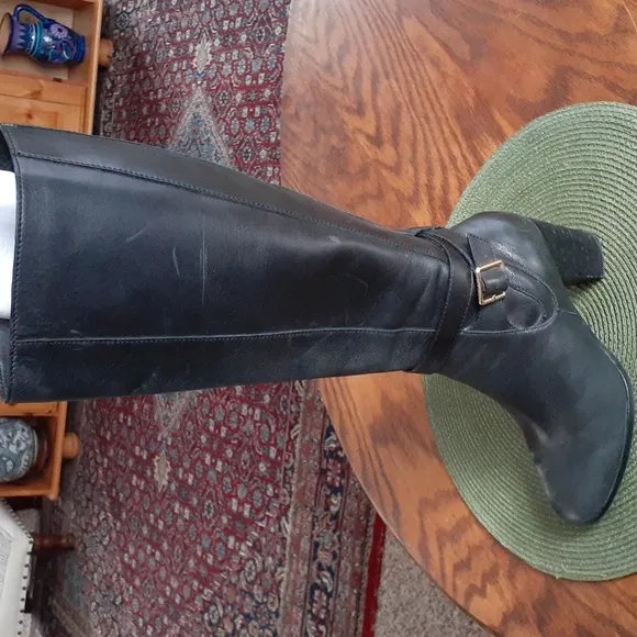 Cole Haan Waterproof Black Leather Knee-High Lined Heeled Boots  Size 7
