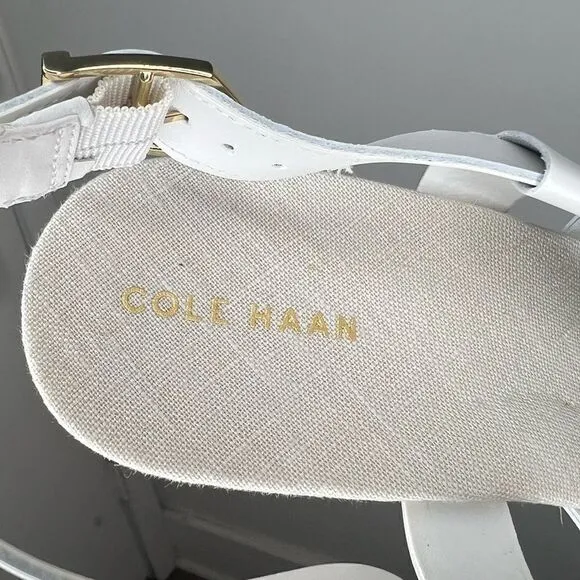Cole Haan White Crystal Leather Wedge Sandals Size 8.5B
