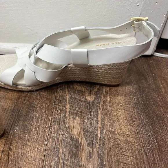 Cole Haan White Crystal Leather Wedge Sandals Size 8.5B