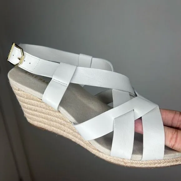 Cole Haan White Crystal Leather Wedge Sandals Size 8.5B