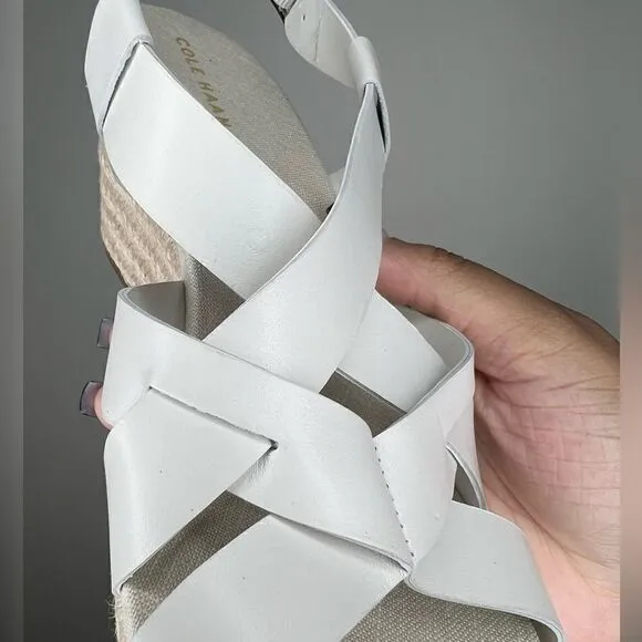 Cole Haan White Crystal Leather Wedge Sandals Size 8.5B