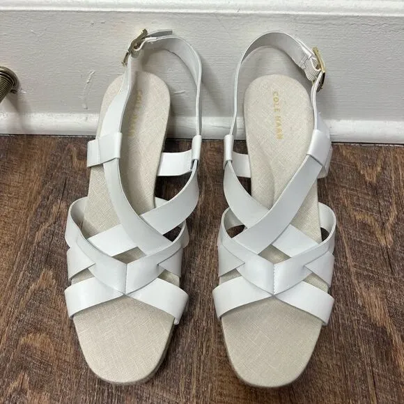 Cole Haan White Crystal Leather Wedge Sandals Size 8.5B