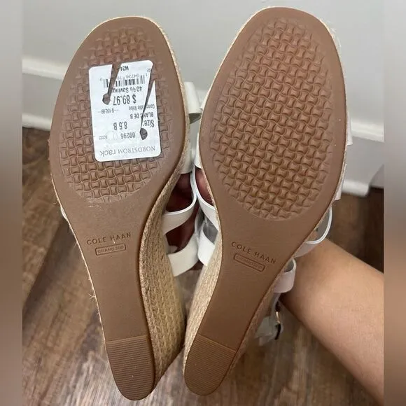 Cole Haan White Crystal Leather Wedge Sandals Size 8.5B