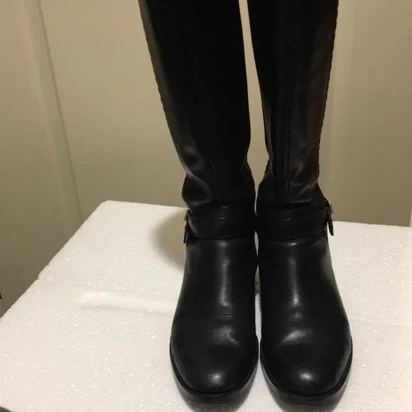 Cole Haan womens zip up Leather Riding Boots Knee High braid stretch back size 6