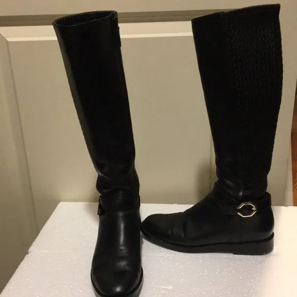 Cole Haan womens zip up Leather Riding Boots Knee High braid stretch back size 6