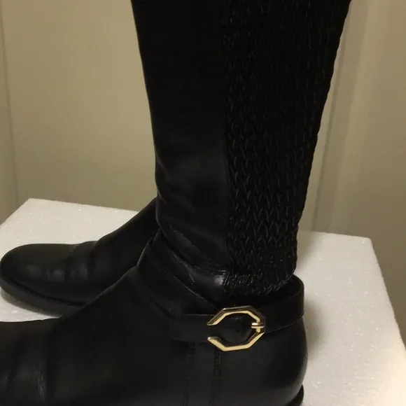 Cole Haan womens zip up Leather Riding Boots Knee High braid stretch back size 6